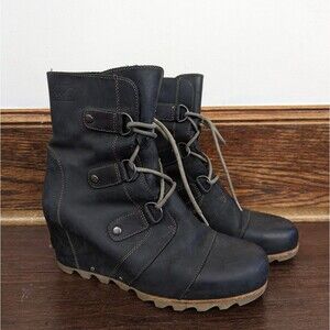 Sorel Joan of Arctic Lace Up Wedge Lexie Wedge Black Leather 11